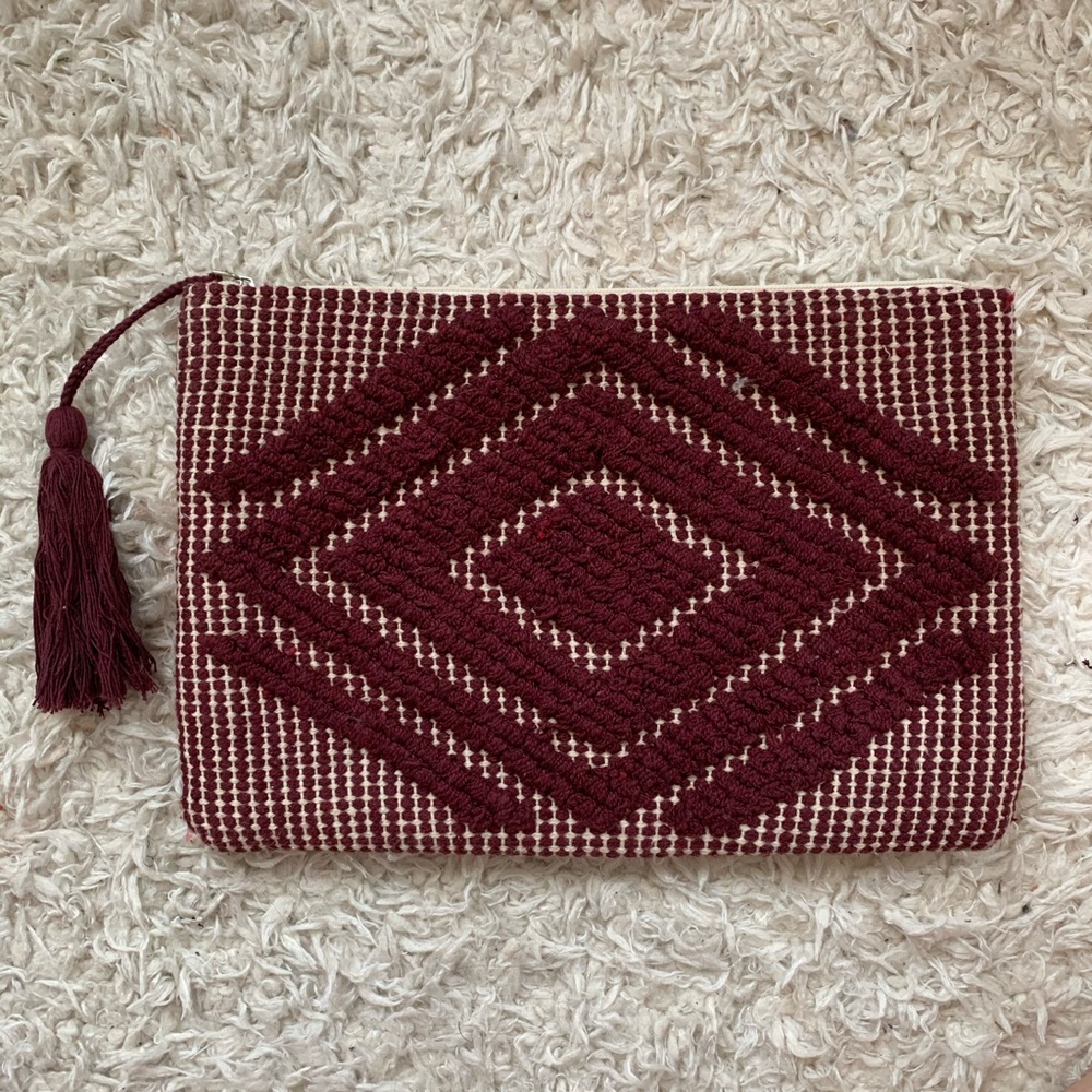 Cotton cream and burgundy woven bag